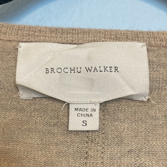 Brochu Walker Womens Size S Cashmere Sweater Camel Pullover Crewneck Back Stripe - Picture 3 of 13
